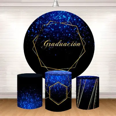 Aperturee Black And Blue Facula Round Graduation Backdrop Kit | Personalized Graduation Banner | Diy Graduation Backdrop | Gr...
