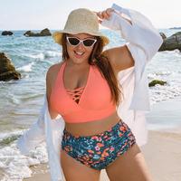 【SIZE Runs Small】 Hanna Nikole Bikini Sets for Women Plus Size Front Strappy Two Piece Bathing Suits High Waist Tummy Con...