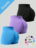 Women's Solid V-waist Seamless Gym Shorts, Breathable Comfortable High Waist Skinny Gym Shorts, Ladies Sportswear for Indoor ...