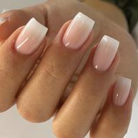 Classic French pink-white gradient fake nails rectangular nail shape wearable nail tips