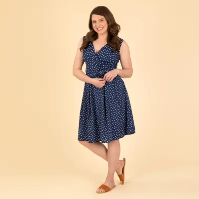 Navy Blue Dove Sleeveless Wrap Dress - S