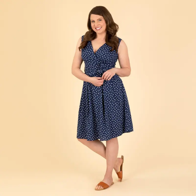 Navy Blue Dove Sleeveless Wrap Dress - S