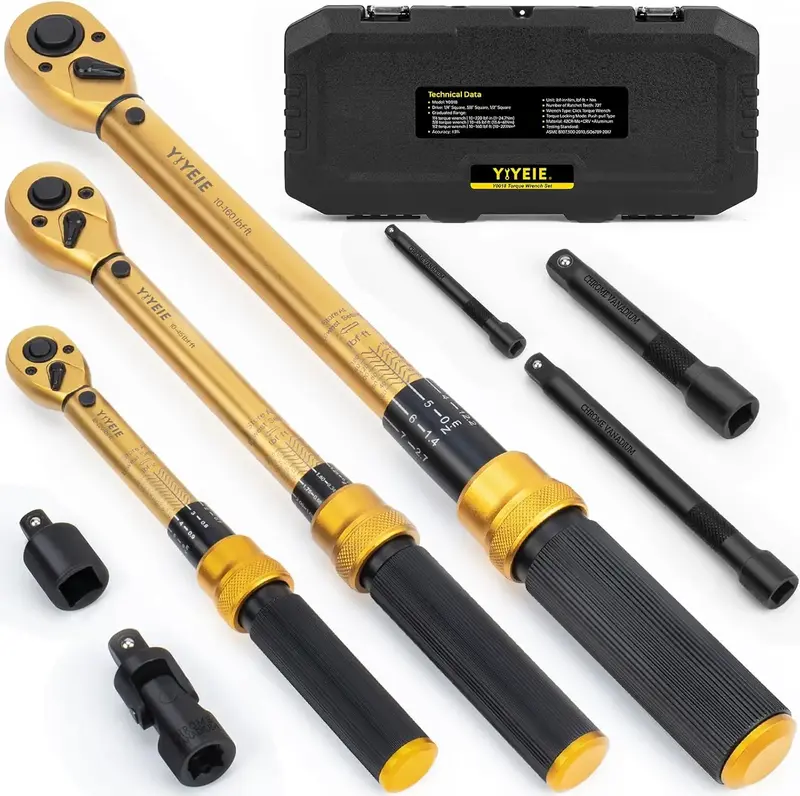 1/4 3/8 1/2-inch Drive Click Torque Wrench, 8Pcs Torque Wrench Set 10-220in.lb, 10-45ft.lb, 10-160ft.lb with Adapters, ±3% A...