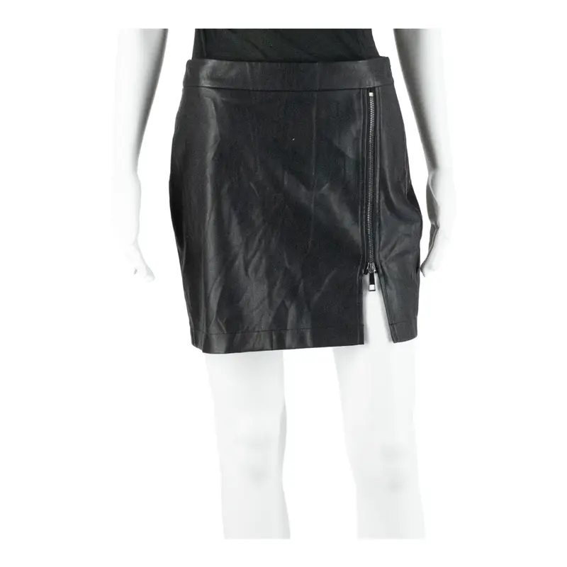 SODA Faux Leather Zip Up Short Mini Skirt Black Viscose Womens L