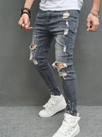 Men's Ink Splash Print Ripped Knee Skinny Jeans, Fashion Casual Pocket Design Graphic  Denim Pants for Daily Outdoor Wear, Me...