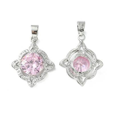 Brass Micro Pave Pink Cubic Zirconia Pendants