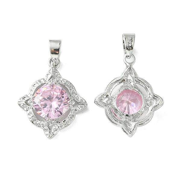 Brass Micro Pave Pink Cubic Zirconia Pendants