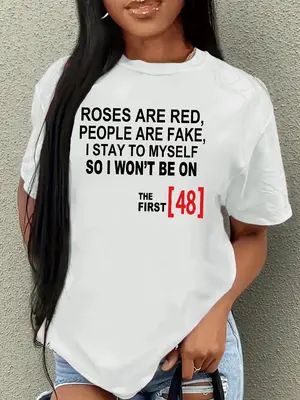 Women's Letter & Figure Print Round Neck Tee, Trendy Casual Drop Shoulder Short Sleeve T-Shirt for Daily Wear, Ladies Summer ...