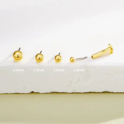 14K Gold Ball Threadless Cartilage Stud - 14K Top Only / 2.0mm