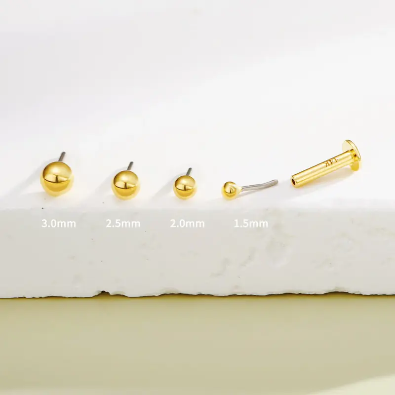 14K Gold Ball Threadless Cartilage Stud - 14K Top Only / 2.0mm
