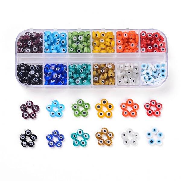 12 Colors Handmade Evil Eye Lampwork Beads