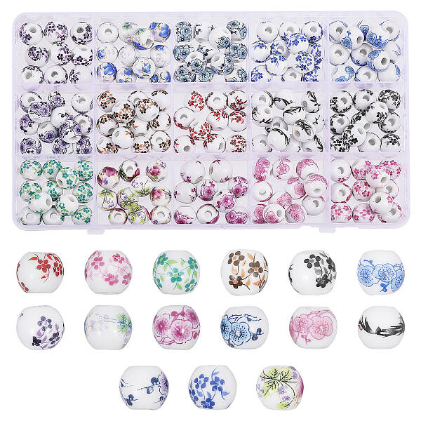 180Pcs 15 Colors Handmade Porcelain Beads