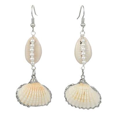 Shell Shape Natural Pearl & Shell Dangle Earrings for Women