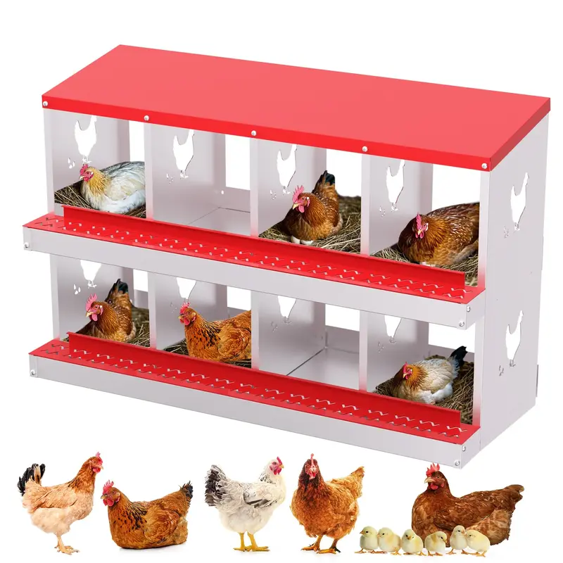 Garvee Chicken Nesting Box 8 Compartment Metal Galvanized Steel Durable Rust-Resistant Easy Egg Collection Ventilated for Coo...