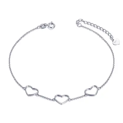14K White Gold Heart Charm Bracelet