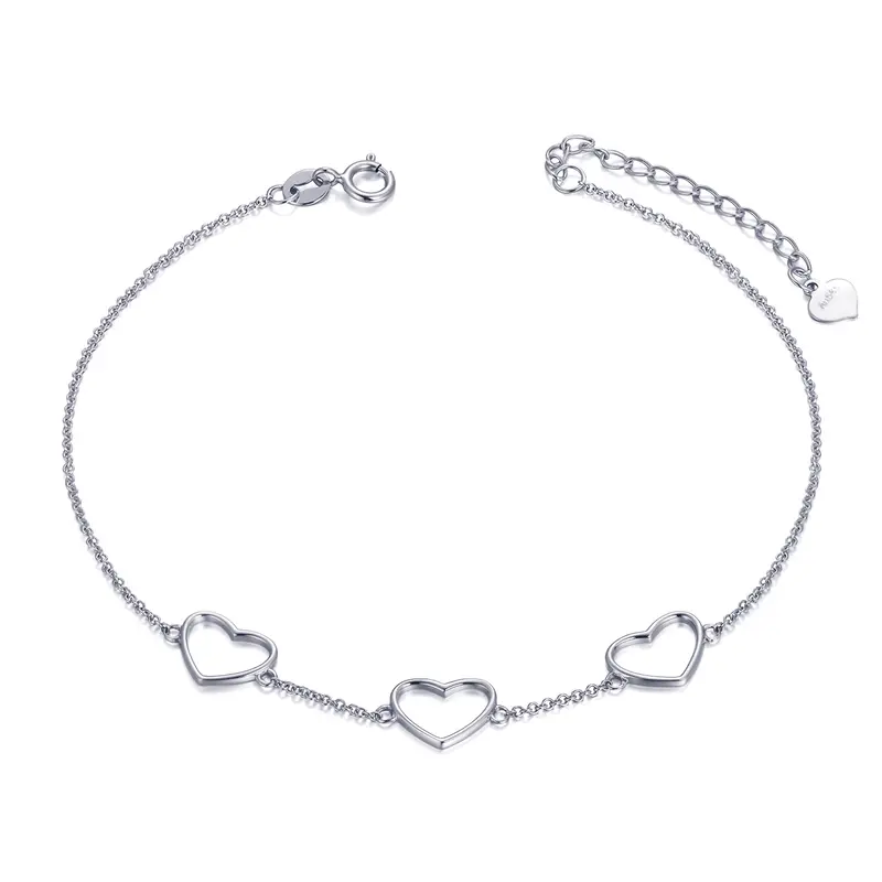 14K White Gold Heart Charm Bracelet