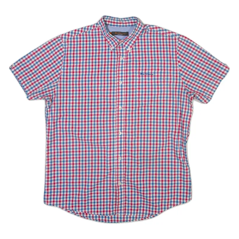BEN SHERMAN Mens Plain Shirt Blue Gingham L