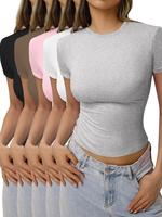 Women's Solid Color Lounge Tee, Casual Comfy Round Neck Short Sleeve T-shirt for Summer, Ladies Clothing for Daily Wear, Sum...