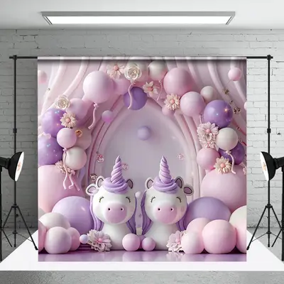 Fantasy Pink Purple Floral Unicorn Photo Backdrop - Aperturee