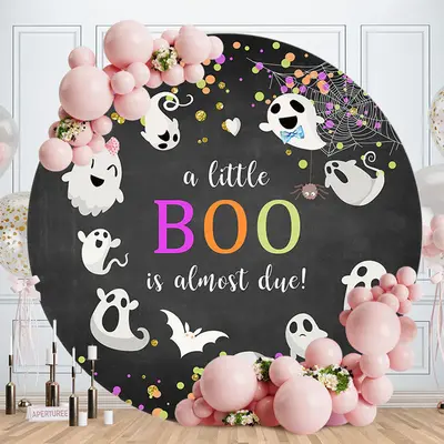 Aperturee Round Little Boo Halloween Baby Shower Backdrop