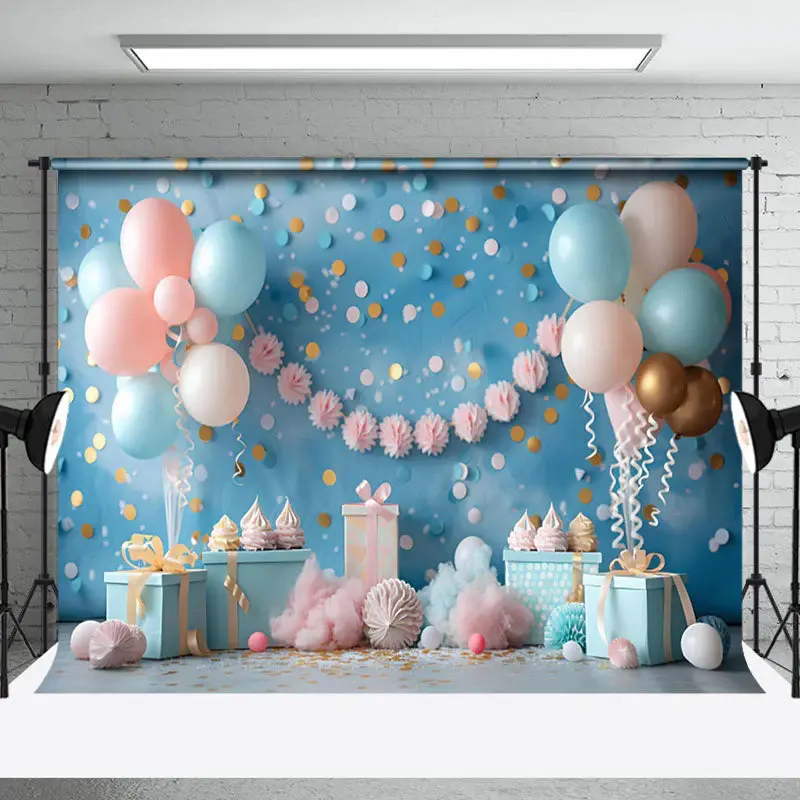 Aperturee Blue Sequins Wall Balloons Gifts Cake Smash Backdrop, 3X2FT(1MX0.6M), 14 USD, birthday cake smash backdrops, NYHD1I...
