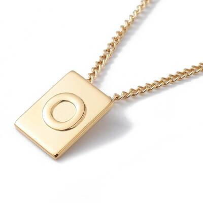 Stainless Steel Initial Letter Rectangle Pendant Necklace for Men Women