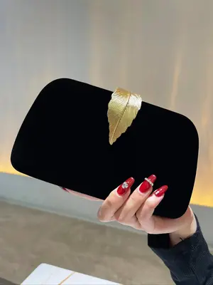 Women's 2023 1 Piece Leaf Design Velvet Trendy Evening Bag for Winter, Elegant Solid Color Clutch Bag for Party, Trend Gorgeo...