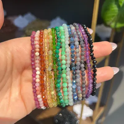 Faceted Crystal Beaded Bracelet, 2 for $20, 4mm Beads - Sapphire & Sage