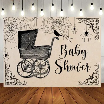 Aperturee Black Cart Spider Halloween Baby Shower Backdrop