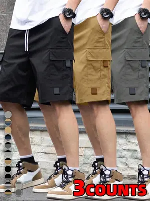 Men's Solid Flap Pocket Cargo Shorts, Casual Regular Fit Multi-pocket Utility Shorts for Summer, Fashion Men's Bottoms for Da...