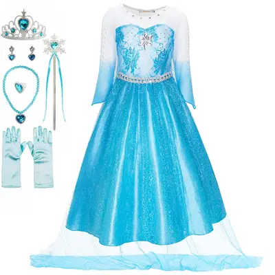 Elsa Costume for Girls Princess Dress Queen Cosplay Dress Up with Accessories