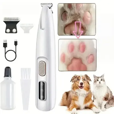 Pet Trimmer, 1 Set Waterproof Rechargeable Pet Shaver with Led Light, Multifunctional Pet Hair Clippers for Paws Eyes Ears Fa...