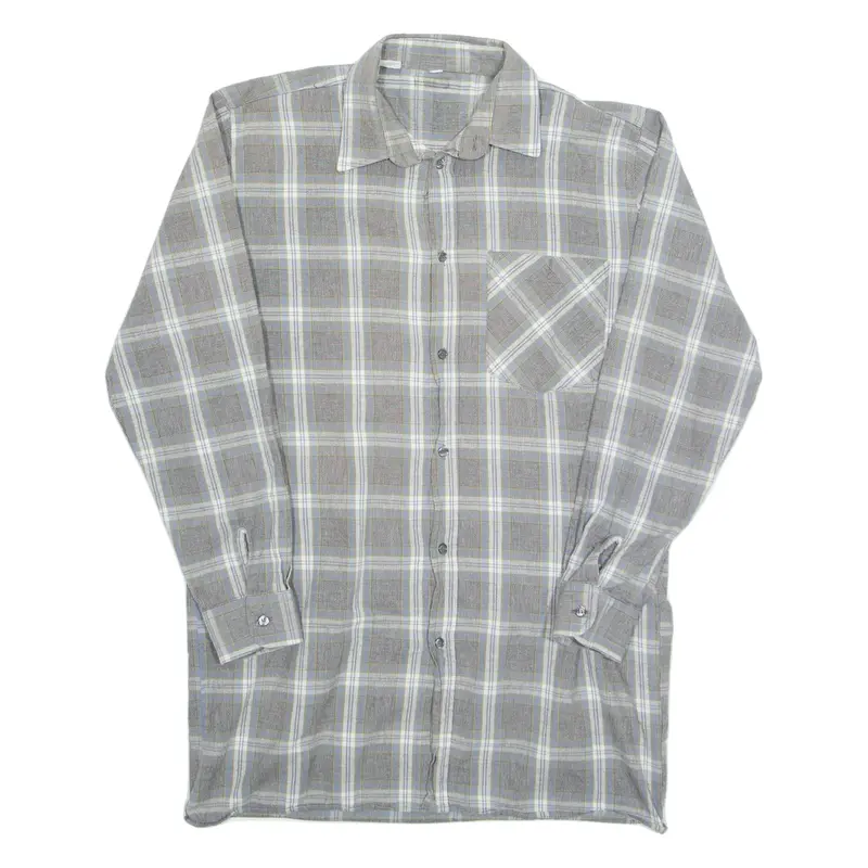 Long Mens Shirt Grey Check Long Sleeve L