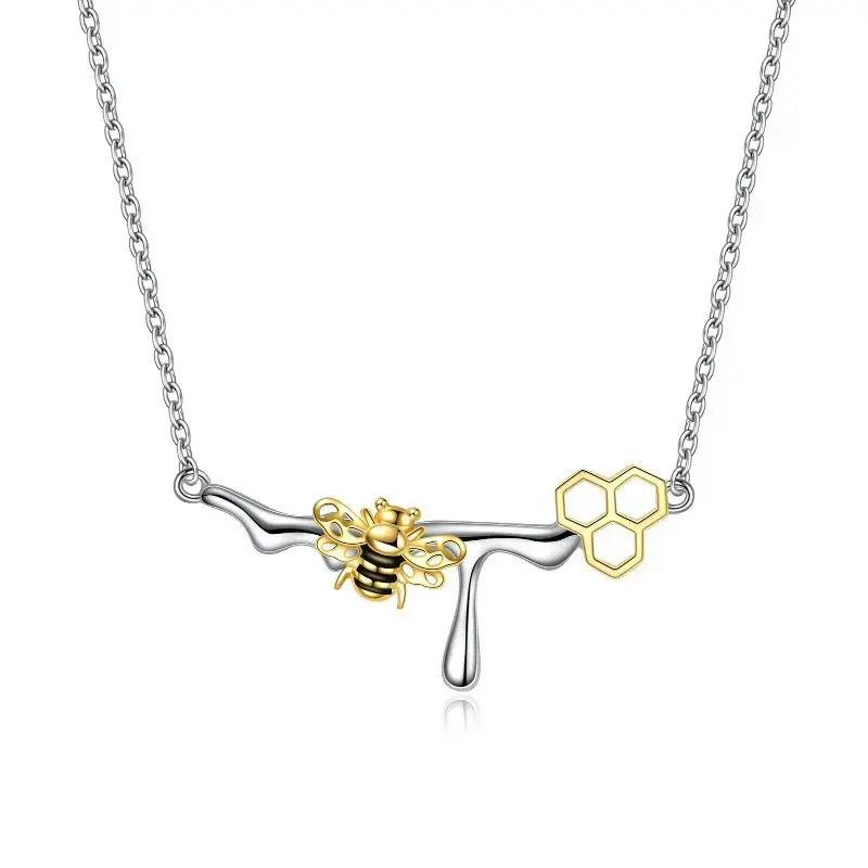 Sterling Silver Two-tone Bee Pendant Necklace