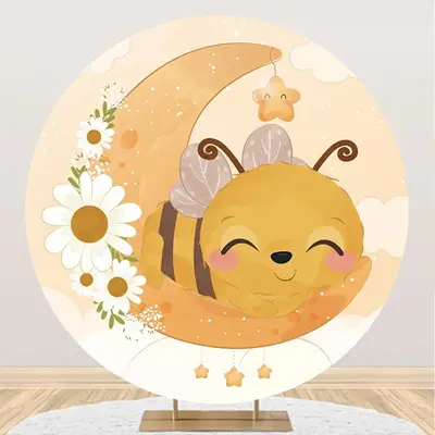 Moon Little Bee Honeycomb Round Baby Shower Backdrop