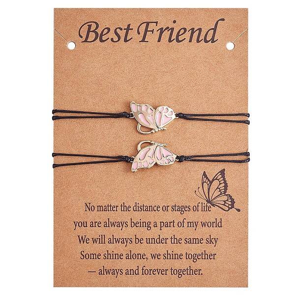 2Pcs Brass Enamel Butterfly Link Bracelets Set
