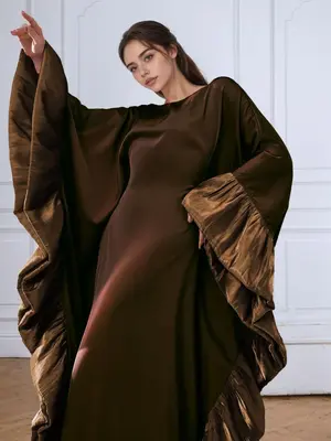 Women's Plain Long Sleeve Round Neck Dress for Muslim, Elegant Fashion Casual Dress for Daily Outdoor Wear, Women's Islamic C...