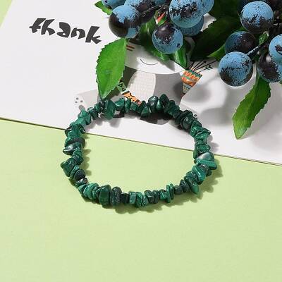 Natural Malachite Chip Beads Stretch Bracelets