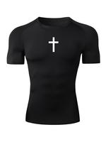 Sporty Men's Cross Print Round Neck Raglan Sleeve Sports Tee, Quick Drying Breathable Short Sleeve Crew Neck T-Shirt for Gym ...