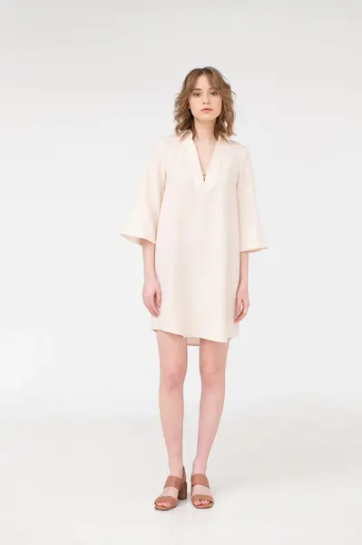 Alexa – V-neck Linen Mini Dress | Size: XL | Color: Corn Flower Blue