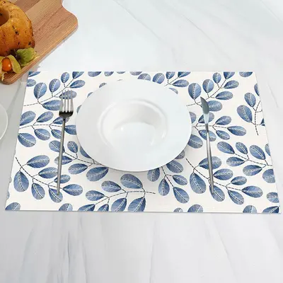 White Blue Plant Leaves Modern Set Of 4 Placemats - Aperturee