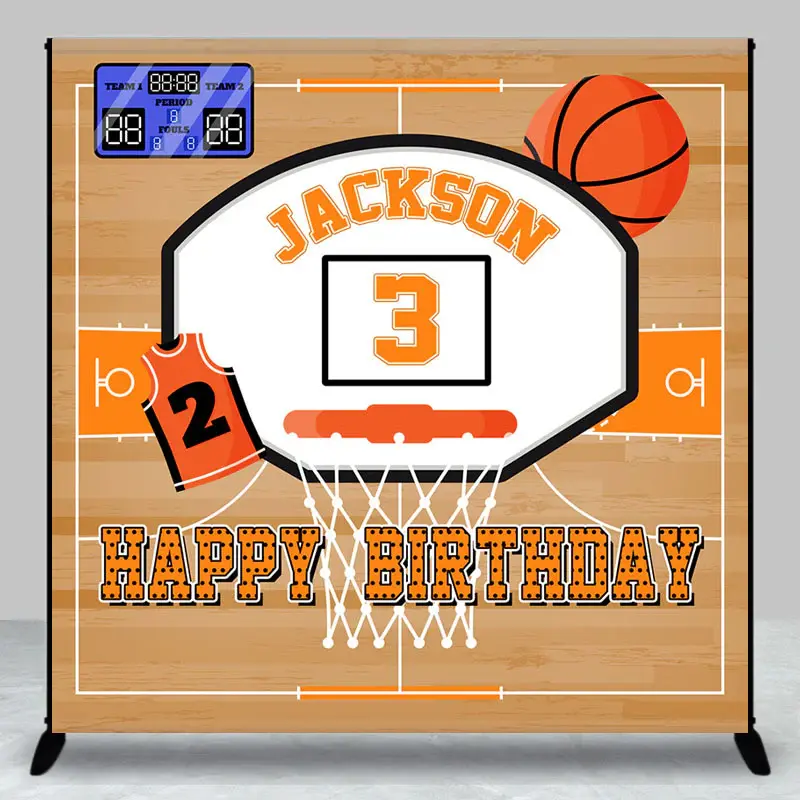 Aperturee Basketball Field Custom Name 3rd Birthday Backdrop, 3X3FT(1X1M), 15 USD, custom birthday backdrops, DZYM9M77-O