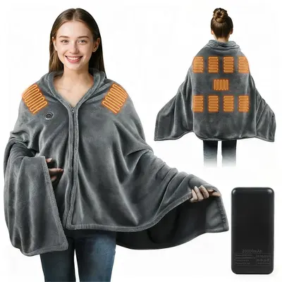 Wearable Heated Blanket Shawl - Battery Operated & USB Electric Throw - Cordless Portable Heating Wrap for Neck, Shoulder & F...