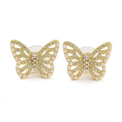 Brass Micro Pave Clear Cubic Zirconia Stud Earrings