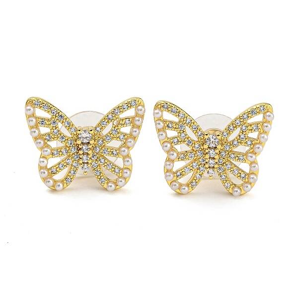 Brass Micro Pave Clear Cubic Zirconia Stud Earrings