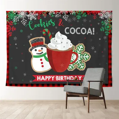 Aperturee Snowman Cookies Cocoa Snowflake Birthday Backdrop