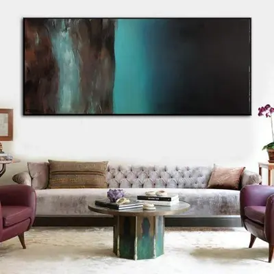Extra Large Large Wall Art Abstract Contemporary Painting Abstract Acrylic Paintings on Canvas Aqua Abstract Painting Wall De...