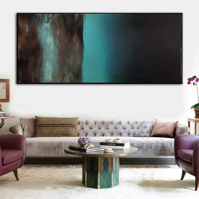 Extra Large Large Wall Art Abstract Contemporary Painting Abstract Acrylic Paintings on Canvas Aqua Abstract Painting Wall De...