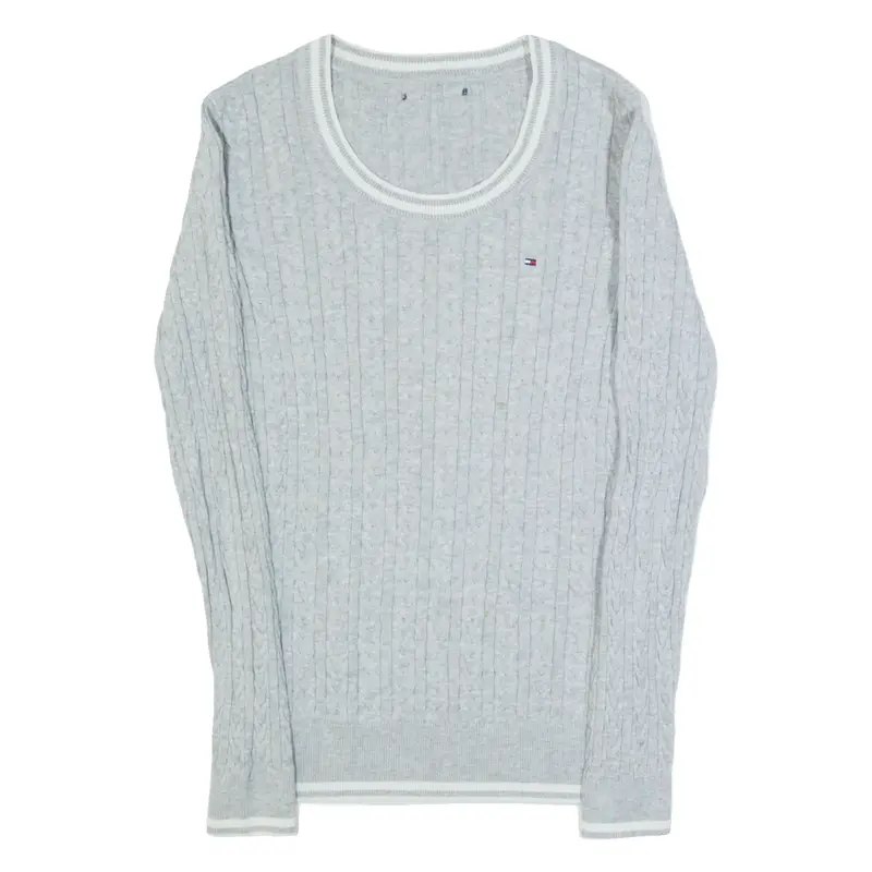 TOMMY HILFIGER Womens Jumper Grey Cable Knit XS