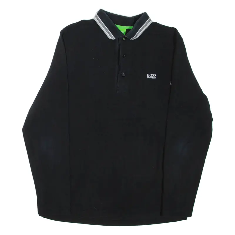 BOSS HUGO BOSS Mens Polo Shirt Black Long Sleeve L